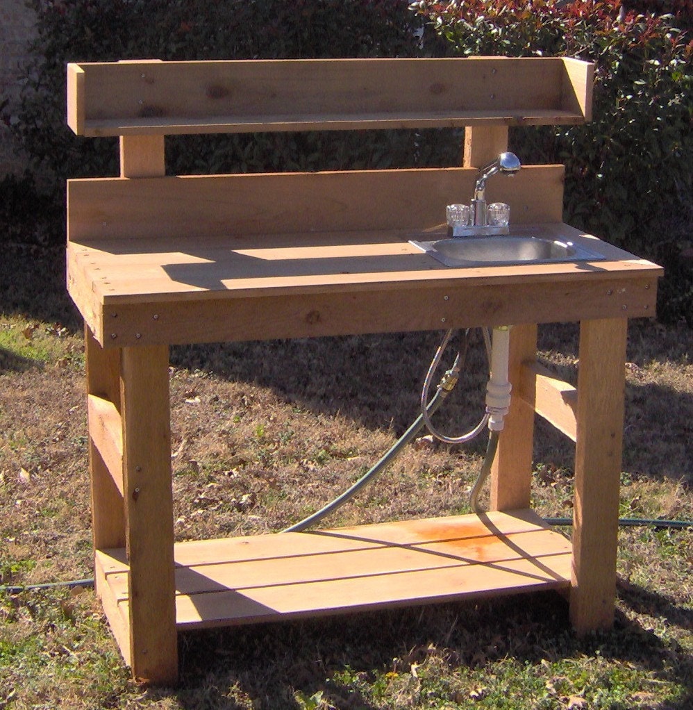 Bench With Sink Wooden Garden Work Bench Deluxe Cedar Potting