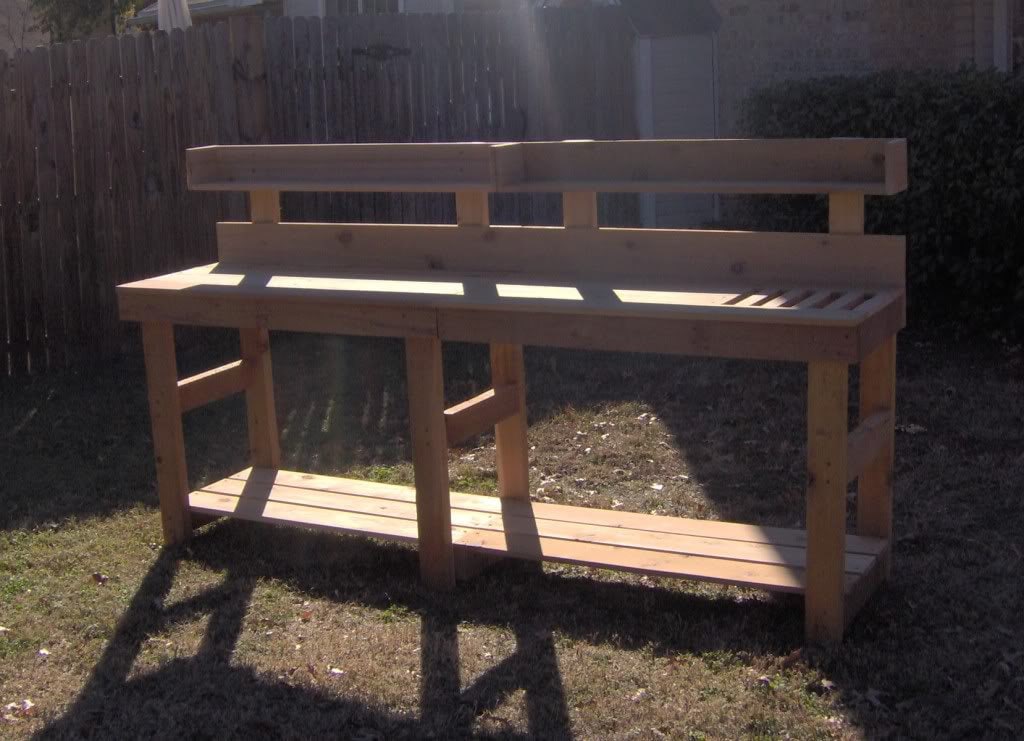 Large 8 Foot Cedar Potting Bench with Upper Shelf